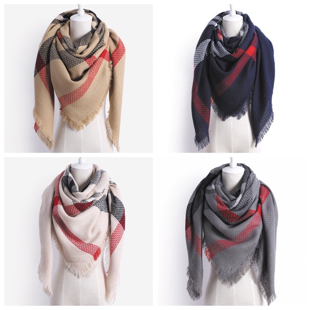 Plaid Winter Blanket Scarves - Sold Individually